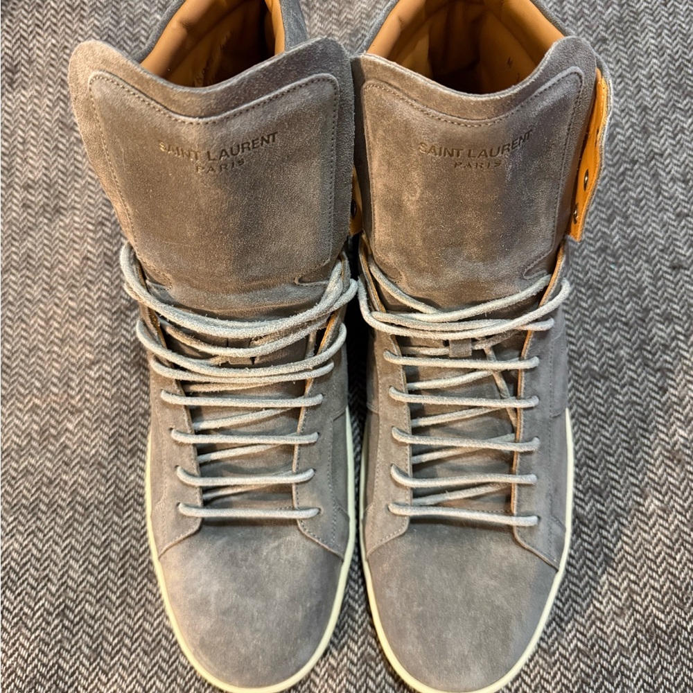 Saint Laurent Suede Gray High-Top Sneakers